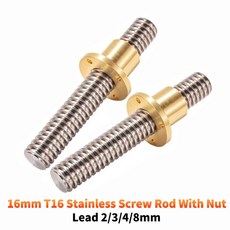 1PC T16 리드 스크류 16mm 선형 샤프트 4/8/2/ m 황동 너트 길이 100mm 600mm 3D 프린터 CNC 사다리꼴 막대, Picth 4mm lead 4mm, 1개