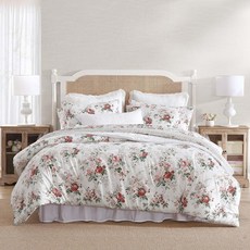 Laura Ashley - 트윈 이불 세트 양면 브러시드 면 플란넬 침구 매칭 베개 커버 고급스럽고 부드럽고 따뜻한 홈 데코 (애쉬필드 레드 트윈)