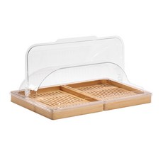 원목 사각 케이크 트레이 방진 커버 베이커리 디저트 진열대 투명 덮개, 1개, 대나무 트레이 52x32cm 더블플립뚜껑