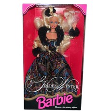 Barbie 1993 판 이브닝 엘레강스 시리즈 30.5cm(12인치) 인형 - 드레스 재킷 헤어피스 귀걸이 반지 목걸이 신발 및 헤어 브러시가 있는 골든 겨울 바비