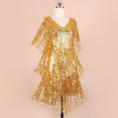 반짝이 스팽글 태슬 원피스 트로트 고고장구 품바옷 의상 자켓 무대 공연 옷 축제 파티 행사, M, 골드, 1개