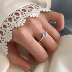 AKIPANDA 여성 실버 아쿠아마린 큐빅 트위스트 오픈 반지