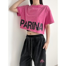 피그먼트크롭앞뒤포인트 로고반팔티 단체복 무대복 공연의상 줌바댄스복 방송에어로빅복 다이어트댄스복, 핑크