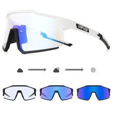 KAPVOE秋冬季騎行眼鏡專業山地公路自行車護目鏡變色防風鏡, 白框（透明變藍片）（日夜可用）, 1個