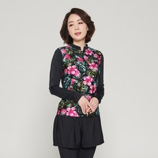 ILIKAI 女款紅色熱帶風防曬泳衣上衣 + 水上緊身褲套裝