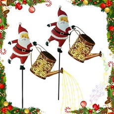 聖誕聖誕老人太陽能水壺燈花園草坪裝飾燈 聖誕老人水壺地燈太陽能 LED 小夜燈戶外花園裝飾通道庭院露台, 2PCS 暖 + 七彩燈, 1個