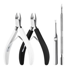 크리야르 전체 세트 파인 엣지 큐티클 트리머 & 니퍼 정밀한 제거를 위한 실리콘 핸들 네일 도구 내구성 있는 세척 가능 큐티클 커터 & 리무버 & 푸셔 네일 클 (화이트/로즈+, A1-2-white/Black+pusher, 1개