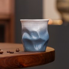 해피유통 핸드메이드 세라믹 에스프레소 컵 200ml 독특한 디자인, 라이트 블루