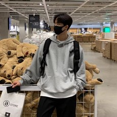 ANYOU남성 베이직 단색 루즈핏 후드티 아우터