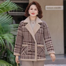 rigiu 중년 여성 가을 겨울 체크 양털 점퍼 뽀글이 코트 후리스 자켓 따뜻한 캐주얼 아우터 19156650 호 P7M2N1