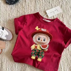 인옌신 만화 스타일 프린트 상의 반팔 순면 소재 티셔츠 감각의 남녀공용 라운드넥 젊은