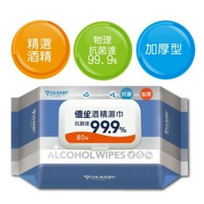 優生酒精濕巾80抽超厚型抗菌達99.9% US BABY, 1個, 酒精濕巾80抽/包 2026/09/11