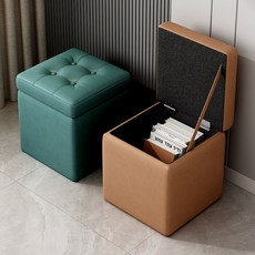 수납형 벤치 스툴 사각 보조의자 다용도 수납함, 1개, 올리브색 35 높이 업그레이드 가죽