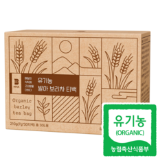 [국산 유기농 100%] 비이츠 국산 유기농 발아 보리차 티백 주전자용, 1개, 30개입, 7g