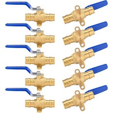 5개 세트 GUOFIS 34인치 PEXA 확장 볼 밸브 드롭 이어 풀 포트 차단 브라스 파이프ASTM 1960 블루 핸들VALVE0295팩, 10