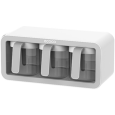 【ECOCO 意可可】壁掛式調料盒 調味料盒 免打孔調味盒 調味料收納架 帶勺 壁掛調味罐, 1組, 灰色、黑色