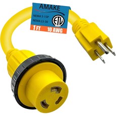AMKE 30암페어 110V 잠금 커넥터 전원 케이블 NEMA 5-15P L5-30R 전기 어댑터 15A 남성 포트 30A 여성 RV 캠핑카 카라반 밴 트레일러용, 5-15P to L5-30R