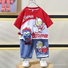【臺灣-出貨】兒童短袖 奧特曼衣服男童夏裝套裝2024新款兒童裝網紅短袖男小孩兩件套