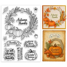 GOMAKERER 투명 스탬프 해골 호박 까마귀 검은 고양이 고무 스탬프 재사용 가능한 실리콘 씰 카드 제작 스크랩북 앨범 할로윈 장식 1장 123986 8557808046, Autumn Wreath