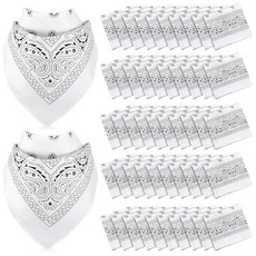 Mekueeex 프리미엄 화이트 반다나 - 화이트 반다나 벌크 50개 세트 55.9 x 55.9cm(22 x 22인치) 폴리에스터 페이즐리 패턴 다목적 손수건 남성 및 여성