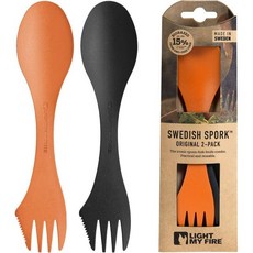 라이트 마이 파이어 스포크 오리지널 고펠 2팩 3-in-1 캠핑 수저 세트 - 숟가락 포크 나이프 여행용 및 바이오 기반 플라스틱, 2팩 러스티오렌지-슬레이트블랙