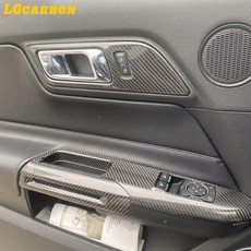 LGcarbon 진짜 탄소 섬유 창문 인테리어 리프트 스위치 단추 패널 핸들 커버 트림 포드 머스탱 2015up 용, 01 Black