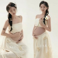 블랙 만삭 촬영 베이지 반목 화보 셀프 사진 임부복, 29번 상의 드레스