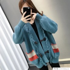 라오농 여성 떡복이 단추 퍼프 소매 배색 가디건+5d4LL