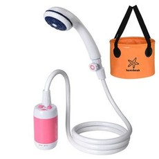 샤워호스 휴대용 캠핑카 샤워기 카라반 충전식, 4캔 ﻿, 샤워기 핑크 + 접이식 물통 오렌지 20L