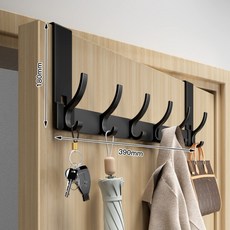 門後掛鉤掛衣架 臥室門上免打孔無痕門背式收納置物衣服掛架衣帽鉤, 黑色_6鉤臂長18cm【免組裝】, 1個