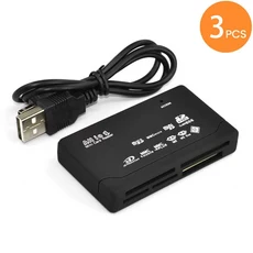 올인원 메모리 카드 리더기 외장형 USB SD SDHC 미니 마이크로 M2 MMC XD CF MP3 카메라용, 1, 3pcs  Black, 3pcs  Black