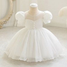 女童泡泡袖連身裙 兒童禮服花童蓬蓬網紗裙