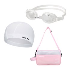 생존수영 키트 아레나 스판 수모+피닉스 아동 수경 PN-509J+피닉스 가방 PSB-500, 1개, 수경 화이트, 가방 핑크 1개, 수경 화이트, 가방 핑크