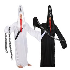 萬聖節成人黑白無常地獄官差殭屍服裝道具套裝，角色扮演主題派對服飾, 成人殭屍,均碼, 1個