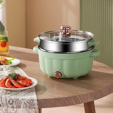 가정 학생 기숙사 국수를 위한 다기능 전기 요리 냄비 인스턴트 국수 김이 나는 통합, 28CM, 밀크 티 화이트 플라스틱 더블 레이어