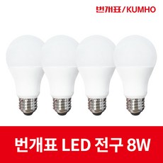 번개표 LED벌브 8W 26베이스 램프 4개입, 주광색, 1개