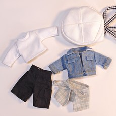 인형옷 데님 재킷 세트 (모자/티셔츠/바지/스커트 포함) - 20cm 돌리옷 감성 코디 봄 여름 사진소품 선물, 1세트, B