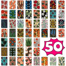 嗨購 50張 植物藝術明信片創意插畫生日禮物留言表達文字卡片, 1個, T01043022