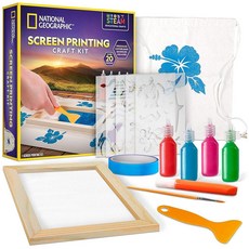 163259 NATIONAL GEOGRAPHIC 아동용 스크린 인쇄 키트 - 예술 및 공예 실크 키트 패브릭 페인트 프레임 스텐실 스퀴지 드로스트링 백 등 프린트, Adults Screen Printing Kit