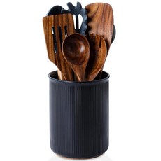 LoeJan 식기 홀더 엑스트라 라지 식기 그릇 안정적인 세라믹 식기 정리함 주방 카운터 농가 장식용 요리 도구 정리함 세트 블루, Matte Black