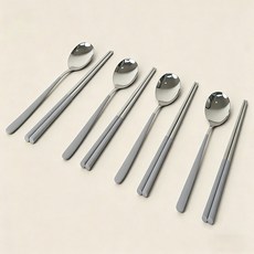 FASEN 304스텐 수저세트 한식 2인/4인 수저세트, 1세트, 숟가락(4p) + 젓가락(4p), 그레이 1세트, 숟가락(4p) + 젓가락(4p), 그레이
