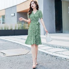 COSYEVNO 여름 여성 원피스 패션 캐주얼 튜닉 날염 반팔 원피스