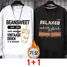 1+1 남성 라운드넥 맨투맨 가을 겨울 캐주얼 슬림핏 기모 긴팔티 루즈핏 데일리 맨투맨 상의 WMY