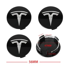 오리지널 자동차 휠 센터 허브 캡 스티커 커버 테슬라 모델 Y 모델 3 2017-2023 MODEL3 하이랜드 2024 사이, 01 56mm -Tesla, 08 black silver