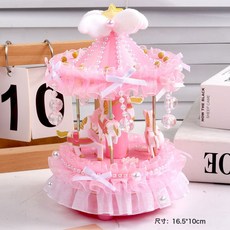 兒童DIY手工創意八音盒自制旋轉木馬音樂盒材料包女孩生日禮物, 旋轉木馬 粉色