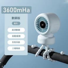 嬰兒推車夾式風扇 數顯 自動搖頭 三檔風速 3600mAh, 藍色（搖頭款） 3600mah, 1個