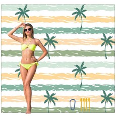 HIHOHO 해변 담요 방수 모래 방지 매트 1-8세 성인용 빠른 건조 내구성 있는 야외 피크닉 매트 축제 여행 캠핑 하이킹용 기울기-BL & W 200.9cm x 2, 6'7" x 6'11" (Square), Stripes Cocotree-yl&gn