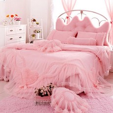 핑크 공주풍 침구 세트 퀸 패드 배게 모텔 커버 레이스 싱글