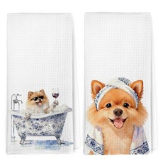 Dibor Funny Chinoiserie 포메라니안 강아지 핸드 타월 2개 세트 여성용 포메라니안 선물 장식 핸드 타월 개 엄마 아빠 연인 주인 선물 장식용 타월 욕실용 40
