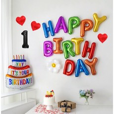 해피제이니 생일이벤트 풍선 레터링 가랜드 레인보우 생일 파티용품 세트, 1세트, 레인보우 숫자1